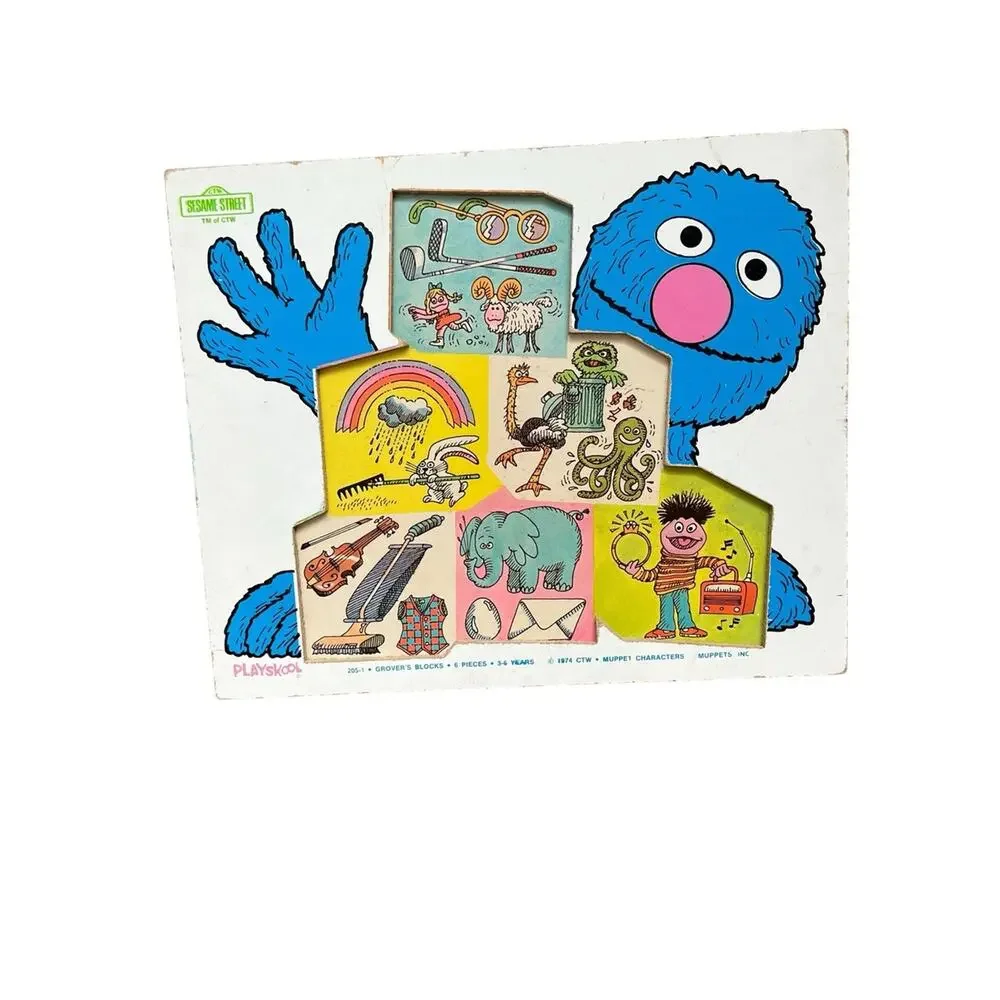 Vintage Sesame Street Grover Puzzle Blue Pink Yellow Green Orange